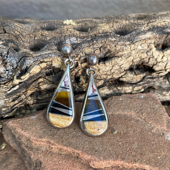 Native American Jewelry - Native American inlay teardrop earrings